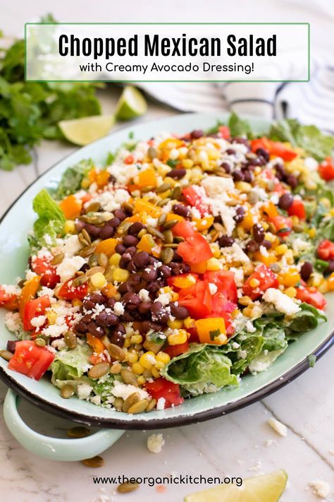 A delicious side dish to serve with Mexican Food and perfect for Cinco De Mayo! Vegetable Dishes Recipes, Mexican Chopped Salad, Mexican Salad Recipes, Mexican Salad, Vegetarian Salad, Vegan Casserole, Mexican Salads, Avocado Ranch, Healthy Weeknight Meals