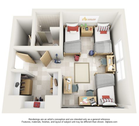 Dorm Room For Three People, 4 Person Dorm Room Layout, Triple Room Ideas, 3 Person Room Ideas, Dorm Room 3 Person, College Triple Dorm Room Ideas, 3 Bed Dorm Room Layout, Three Person Dorm Room Layout, Dorm Room Ideas Triple