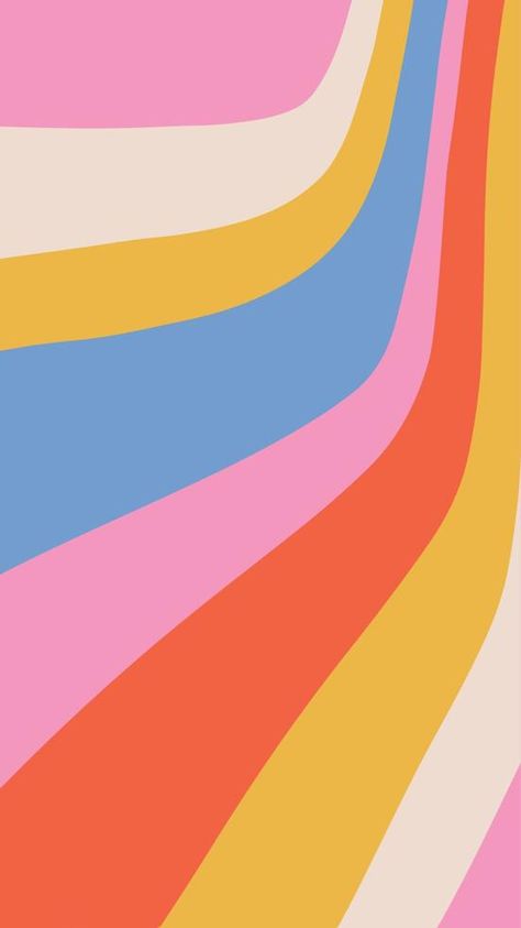 Groovy Retro Style Rainbow Wave Stripes Background. Vector simple vertical illustration for social media in size of phone screen Rainbow Poster Design, Illustrator Background Design, Groovy Paintings Ideas, Planner Backgrounds, Cookie Branding, Iphone Wallpaper Design, Vertical Illustration, Groovy Waves, Posters Background