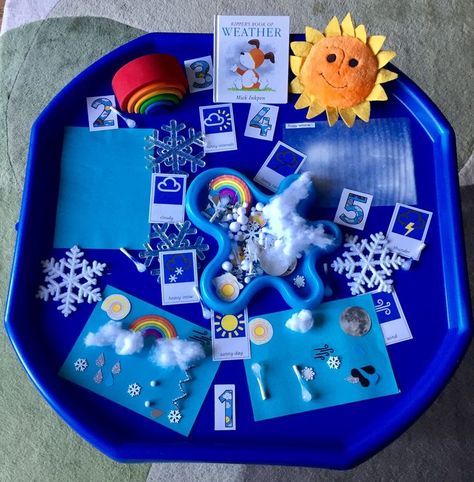 Seasons Eyfs Activities, Weather Eyfs Activities, Weather Tuff Tray, Weather Tuff Tray Ideas, Weather Eyfs, Eyfs Seasons, Eyfs Weather, Tuff Tray Ideas Toddlers, Tuff Tray Ideas