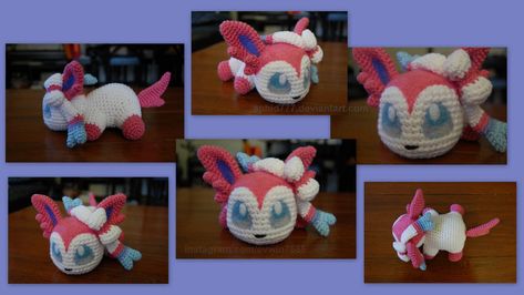 Baby Sylveon (with pattern) by https://www.deviantart.com/aphid777 on @DeviantArt Crocheted Pokemon, Sylveon Pokemon, Crochet Moose, Starter Pokemon, Pokemon Crochet Pattern, Amigurumi For Beginners, Crochet Pokemon, Pokemon Pattern, Pokemon Craft