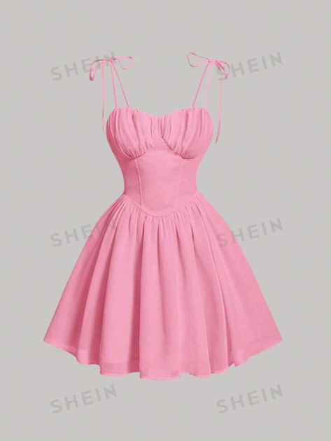 SHEIN USA Pink Picnic Outfit Ideas, Short Picnic Dress, 20th Birthday Dress Ideas, Pink Picnic Outfit, Pink Dinner Outfit, Pink Picnic Dress, Dinner Dresses, Short Sundress, Romantic Fashion