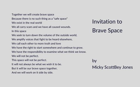 The poem, An Invitation to Brave Space, was shared during Back To School night last week, and everything about it resonated with me. I’ll call out the three sentences that spoke the most to me and why. Together we will create brave space By the very fact that we live, we collect baggage. Proof of […] Brave Space, Space Invitation, Proof Of Life, Group Dynamics, How To Lean Out, Back To School Night, School Night, The Poem, Religious Education