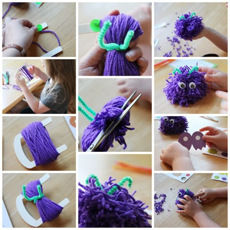 pom pom monster collage | Chelsea Meinking | Flickr Yarn Monsters, Sunny With A Chance, How To Make A Pom Pom, Yarn Dolls, Diy Yarn Crafts, Pom Pom Crafts, Yarn Diy, Easter Crafts For Kids, Valentine Day Crafts