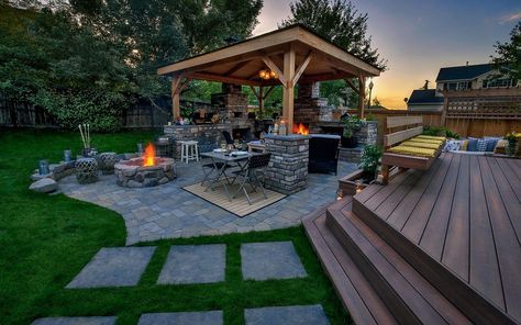 Backyard Deck Ideas On A Budget, Garden Sitting Areas, Gazebo With Fire Pit, Garden Escape, Grill Gazebo, Backyard Landscaping Plans, Backyard Gazebo, Backyard Pavilion, Backyard Entertaining