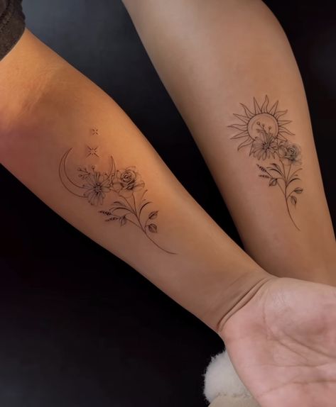 Matching Tattoos With Mum, Womens Patchwork Sleeve Tattoo, Sister Tattoos Butterflies, Feminine Half Sleeve Tattoo Forearm, Big Forearm Tattoo, Parent Tattoos For Kids, Tattoo With Best Friend, Tattoo For Mum, Matching Tattoos For Mother And Daughter