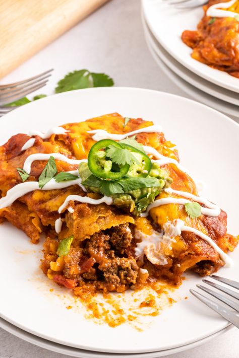 Ground Beef and Cheese Enchiladas recipe from RecipesForHolidays.com #groundbeef #cheese #enchiladas #recipe #RecipesForHolidays Beef Enchiladas With Cheese Sauce, Cheese Enchiladas With Meat Sauce, Beef Enchiladas With Queso, Gr Beef Enchiladas, Beef And Cheese Mexican Enchiladas, Beef And Cheese Enchiladas, Cheese Enchiladas Recipe, Homemade Enchilada Sauce, Cheese Enchiladas