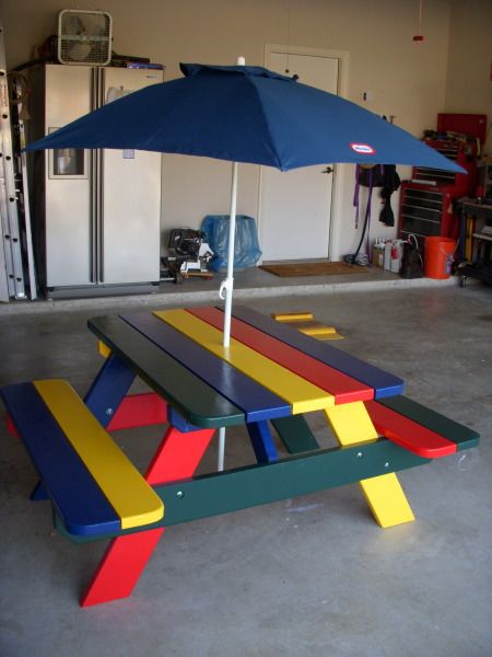 Picnic Table for Kids Kids Wooden Picnic Table, Kids Picnic Table Plans, Painted Picnic Tables, Kids Woodworking Projects, Table For Kids, Picnic Table Plans, Kids Picnic Table, Wooden Picnic Tables, Wood Table Diy