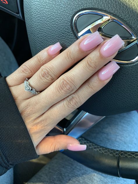 Clear Pink Acrylic Nails Short Square, Mail Ideas Short Acrylic, Pink Mani Pedi Ideas, Sqovalnails Long, Sheer Pink French Tip Nails, Light Clear Pink Nails, Medium Length Natural Nails, Clear Pink Square Nails, Milky Pink Square Nails