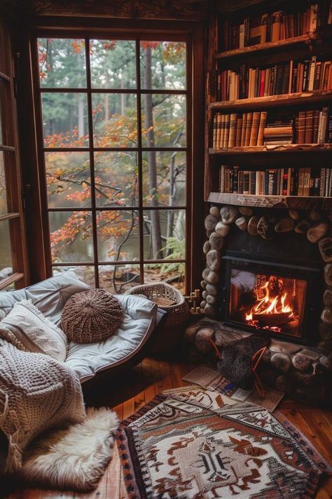 Goofy Aesthetic, Cottagecore House Interior, Cozy Cabin Aesthetic, Log Cabin Interior Design, Dream Home Library, Reading Nook Ideas, Cabin Remodel, Log Cabin Interior, Cabin Rustic