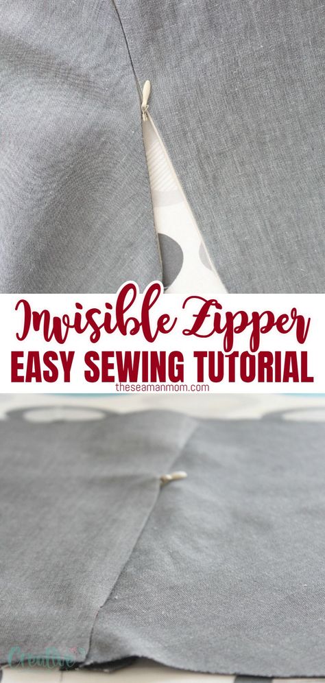 Does your project require sewing an invisible zipper? No need to feel intimidated by zippers! Here you'll learn the best and easiest way to sew one! via @petroneagu Invisible Zipper Tutorial, Zipper Tutorial, Zipper Face, Sewing Machine Feet, Easy Sewing Patterns, How To Make Clothes, Fabric Strips, Back Stitch, Sewing Skills