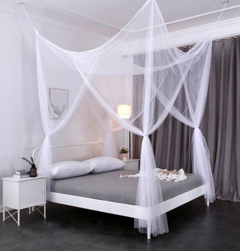 White Bed Canopy, 4 Post Bed, Mosquito Net Canopy, Lilac Bedroom, Daybed Canopy, Canopy Bed Curtains, Hanging Bed, Four Poster Bed, Large Beds