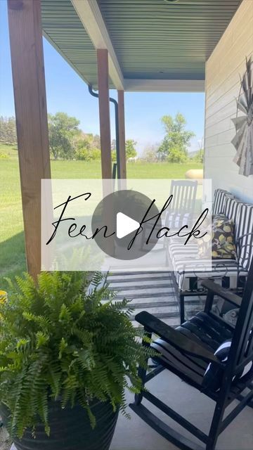 katie prall on Instagram: "Save this hack for your ferns! Mine almost double in size every summer using this method to water them! 
.
.
.
#oursodakfarmhouse 
#plantlife 
#plants 
#planthacks 
#planttips 
#summervibes 
#garden 
#fern 
#ferns" Rocking Chairs Front Porch, Chairs Front Porch, Planting Ferns In Ground, Types Of Ferns Outdoor, Can You Use Hair Spray Th Perserve Ferns, How To Care For A Boston Fern, How To Take Care Of Ferns Outside, Plant Instagram, Water Ferns