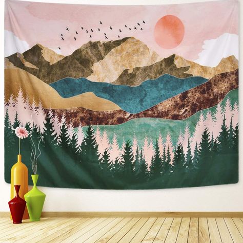 Urban Outfitters Tapestry, Brown Beach, Blanket On Wall, Mountain Tapestry, Urban Outfitters Home, Small Tapestry, Tapestry Nature, Tree Tapestry, Forest Tapestry