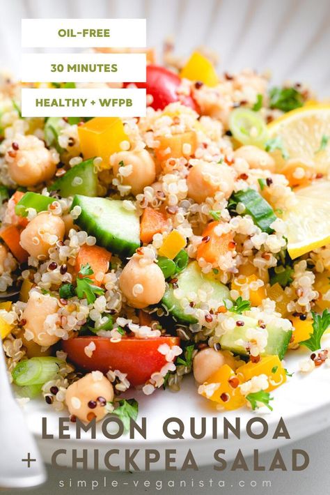 Chicken Quinoa Salad Recipes Healthy, Lemon Quinoa Chickpea Salad, Chickpea And Quinoa Salad, Quinoa Salad Recipes Cold, Thm Salads, Chickpea Quinoa Salad, Chickpea Salad Vegan, Quinoa Chickpea Salad, Quinoa Salads