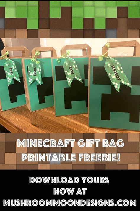 Click this link to download your PDF copy of the Free Printable Minecraft Party Bag kit! It's my son’s birthday this week and he will be 9 years old! I designed and made these Minecraft Creeper party bags for him and his friends and thought I’d share with you all the printable I made- for free! Diy Minecraft Gifts, Minecraft Party Bags, Free Printable Minecraft, Printable Minecraft, Birthday Party Bags, Mushroom Moon, Minecraft Gifts, Diy Minecraft, Minecraft Birthday Party