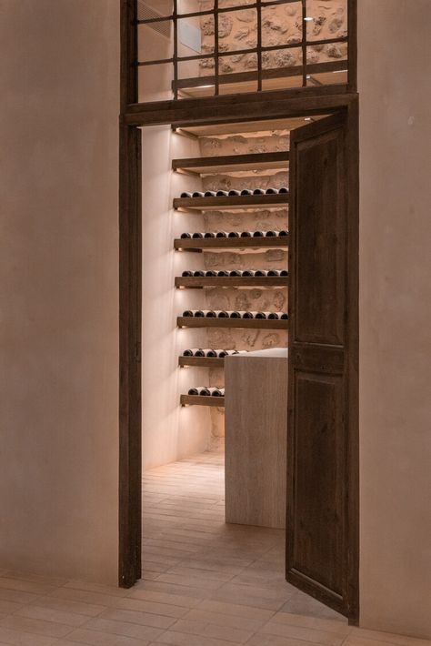 Camp Roig 31 Travertine Island, Wine Cellar Inspiration, Wine Room Design, Outside Light, House Needs, Wine Cave, Home Wine Cellars, Ready To Drink, Wine Cellar Design