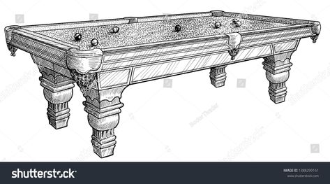 Pool Table Tattoo, Pool Table Drawing, Table Illustration, Ink Line Art, Table Drawing, Perspective Sketch, Line Art Vector, Point Perspective, Billiards Pool