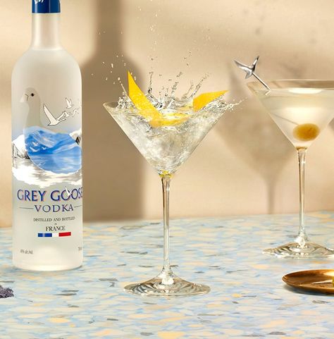 Gray Goose Vodka, Vodka Soda Cocktails, Flavored Vodka Drinks, Grey Goose Martini, Elderflower Recipes, Lemon Drop Cocktail, Vodka Lime, Orange Bitters, Grey Goose Vodka