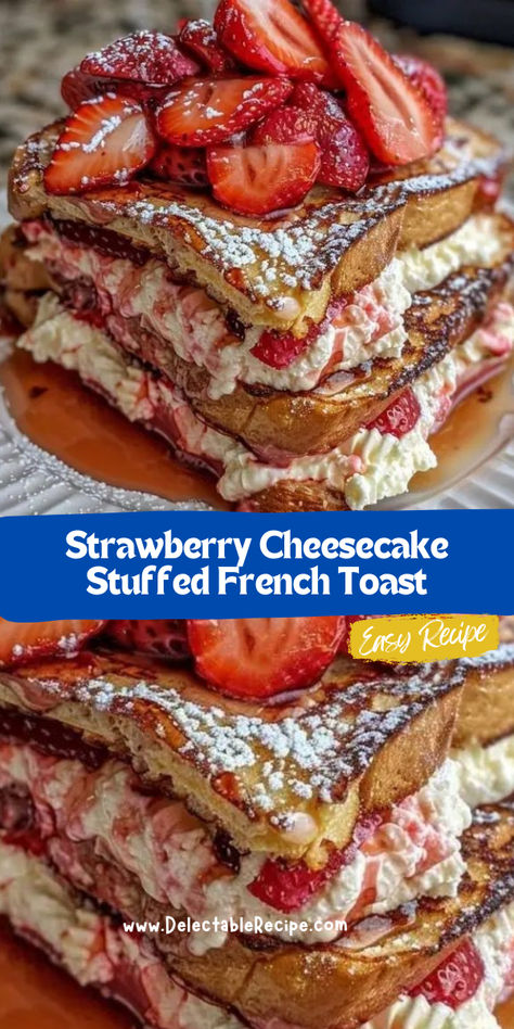 Strawberry Cheesecake Stuffed French, Strawberry Cheesecake French Toast, Cheesecake Stuffed French Toast, Cheesecake French Toast, Strawberry French Toast, Cheesecake Desserts Recipes, Easy French Toast Recipe, Stuffed French Toast, Brown Bread