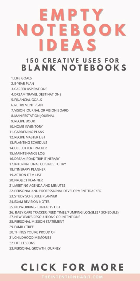 Blank notebook ideas to fill the pages of your empty notebooks. These ideas for blank journals and notepads range from productivity and home management ideas to goal setting and planning your dream life and of course, plenty of fun ways to use notebooks too! Spare Notebook Ideas, Filling Notebooks Ideas, Journal Fun Ideas, How To Use Notebooks Ideas, My Notebook Ideas, Book Of Lists Journal, Productive Notebook Ideas, What To Do With Notebooks Ideas, Home Journal Ideas