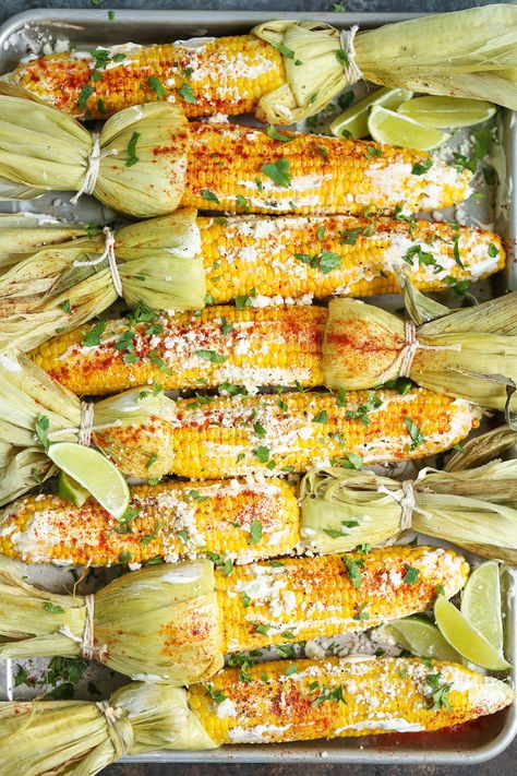 Roasted Mexican Street Corn - You can easily make the classic Mexican street food right at home now. BAKED OR GRILLED! And this cream sauce is TO DIE FOR!! Roasted Mexican Street Corn, Roasted Mexican Corn, Bbq Chicken Breast Recipe, Mexican Street Corn Recipe, Street Corn Recipe, Mexican Street Corn Salad, Mexican Street Food, Corn Salad Recipes, Mexican Corn