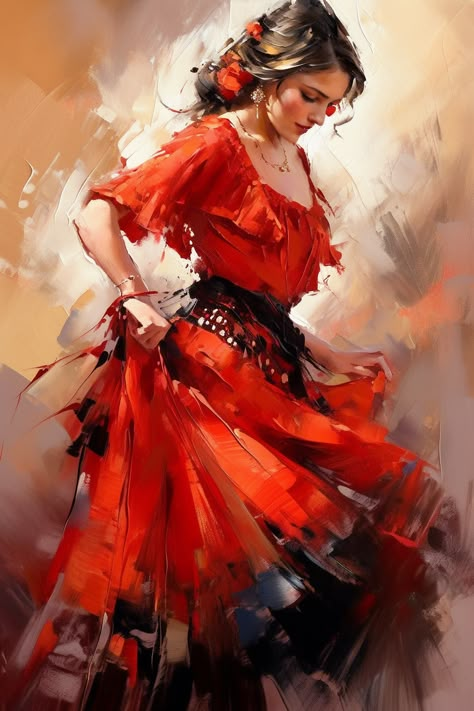 Surabhi Das, Dance Artwork, Dancing Woman, Spain Art, Dancer Painting, Dance Paintings, Flamenco Dancers, Female Art Painting, Digital Portrait Art