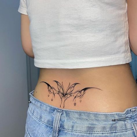 Moth Lower Back Tattoo, Lower Back Tattoos Butterfly, Unique Lower Back Tattoos, Zzz Tattoo, Lower Back Tattoos For Women Classy, Lower Back Butterfly Tattoo, Lower Back Tattoos For Women Unique, Butterfly Lower Back Tattoo, Fairy Wing Tattoos