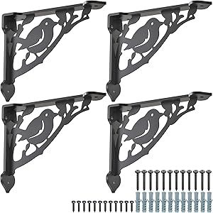 SELEWARE Bird Shelves Brackets Heavy Duty Shelf Brackets Wall Shelf Brackets Metal Corner Brackets, 12" x 8", Corner Brace, Hardware Included, 4 Pack Balcony Pergola, Shelf Brackets Metal, Shelves Brackets, Heavy Duty Shelf Brackets, Wall Shelf Brackets, Corner Brackets, Metal Shelf Brackets, Corner Brace, Apartment Balcony