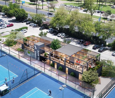 Tennis Court Design Architecture, Modern Tennis Court, Paddle Court Design, Padel Courts Design, Sport Club Architecture, Tennis Club Design, Tennis Bar, Tennis Court Design, Sport Bar Design