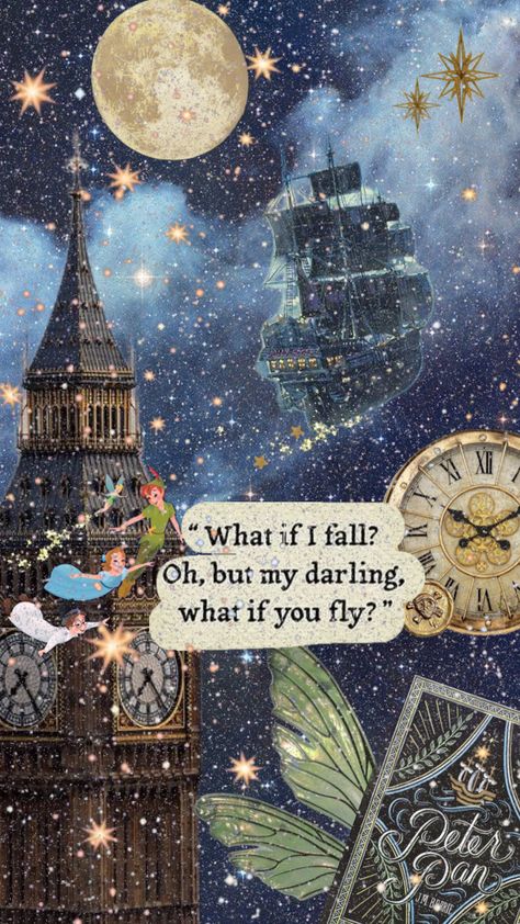 #peterpan #peterandwendy #youcanfly #whatifyoufly #disney Wonderland Artwork, Winnie The Pooh Pictures, Love Collage, Disney Collage, Disney Phone Wallpaper, Cute Simple Wallpapers, Old Disney, Disney Aesthetic, Cool Wallpapers Art