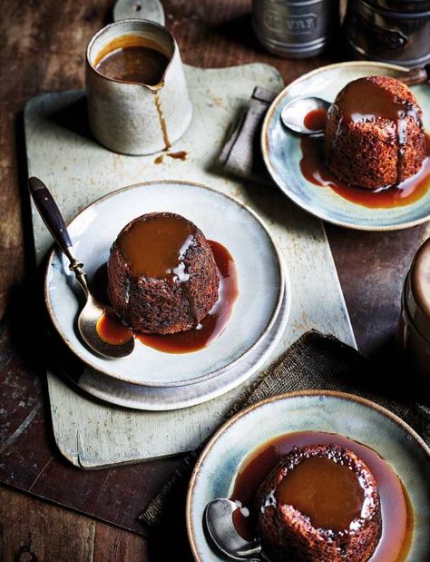 Sticky stormy pudding recipe | Sainsbury's Magazine Christmas Pudding Recipes, Sticky Date Pudding, Date Pudding, Toffee Sauce, Toffee Pudding, Sticky Toffee Pudding, Bbc Food, Sticky Toffee, Golden Syrup