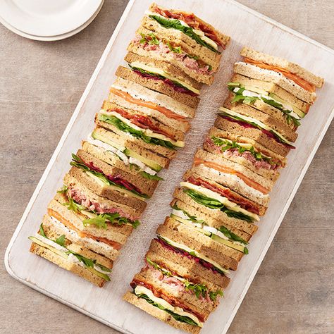 Sharing & buffet | Sainsbury's Food to order Triangle Sandwiches, Sushi Wraps, Fruit Kebab, Buffet Recipes, Sandwich Boxes, Sandwich Platters, Sandwich Buffet, Christmas Sandwiches, Food To Order