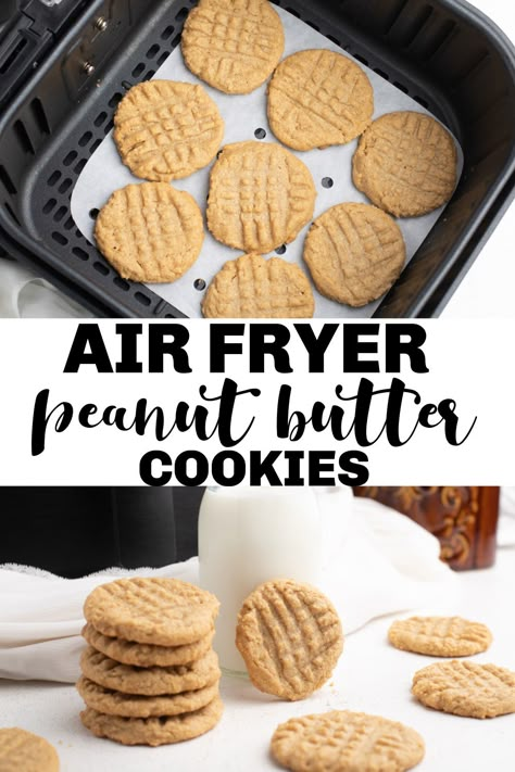 3 Ingredient Peanut Butter Cookies in the Air Fryer are quick, easy, and a perfect snack when you have a sweet tooth craving for cookies. You'll love how easy they are to make and they'll disappear as fast as you can make them! Air Fryer Peanut Butter Cookies, 3 Ingredient Peanut Butter Cookies, Sweet Tooth Craving, Small Batch Cookies, Air Fryer Recipes Dessert, Fast Desserts, Quick Dessert Recipes, Air Fryer Oven Recipes, Air Fryer Dinner Recipes