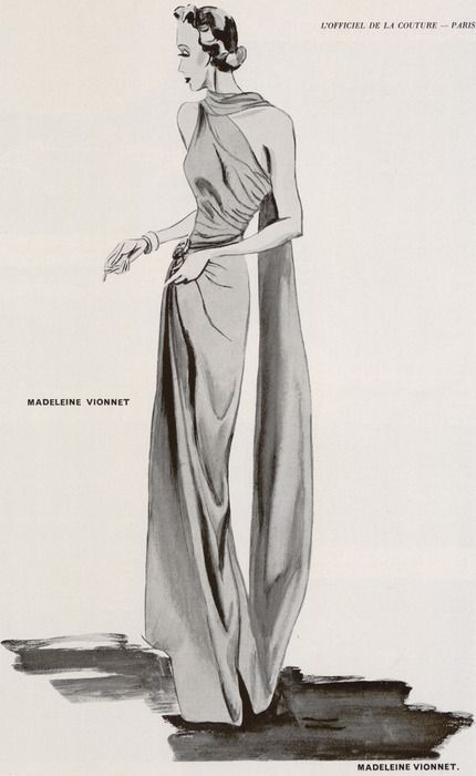 Madeleine Vionnet Fashion Illustration - 1930s long gown evening dress designer illustration print ad column sheath long scarf Vintage Fashion 1930s, Madeleine Vionnet, Fashion Illustration Vintage, 30s Fashion, Look Retro, 1930s Fashion, Vintage Couture, Old Fashion, Moda Vintage