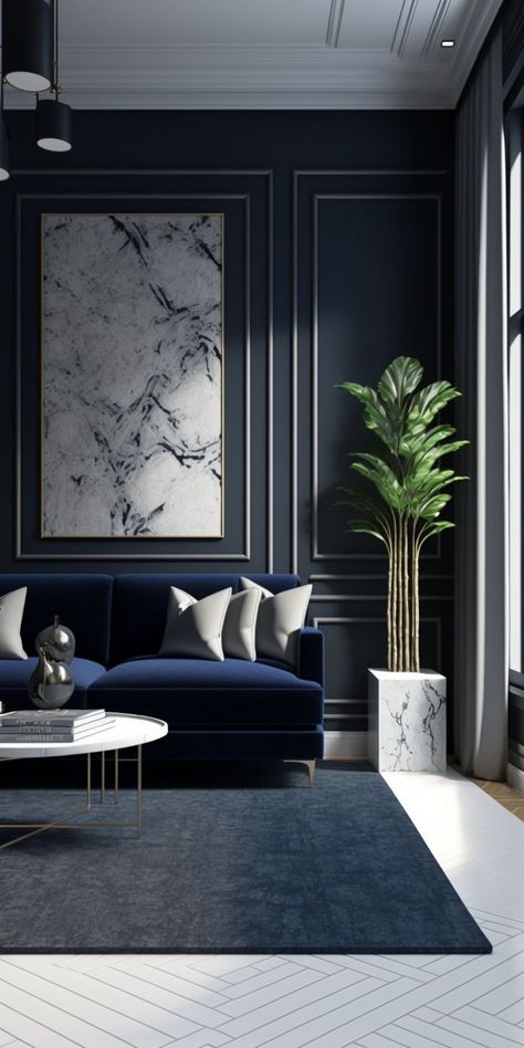 Dark Blue Living Room, Navy Living Rooms, Luxury Sofa Design, Aesthetic Living Room, Casa Country, Modern Sofa Designs, Casa Vintage, Living Room Sofa Design, Living Room Trends