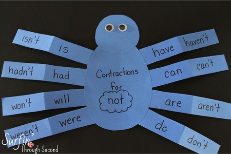 Primary Chalkboard: 5 Easy Paper Crafts for Literacy Contractions Activities, Classroom Holiday Crafts, October Classroom, Creative School Project Ideas, 1st Grade Writing, Literacy Lessons, Grammar Activities, Teaching Language Arts, Teaching Grammar