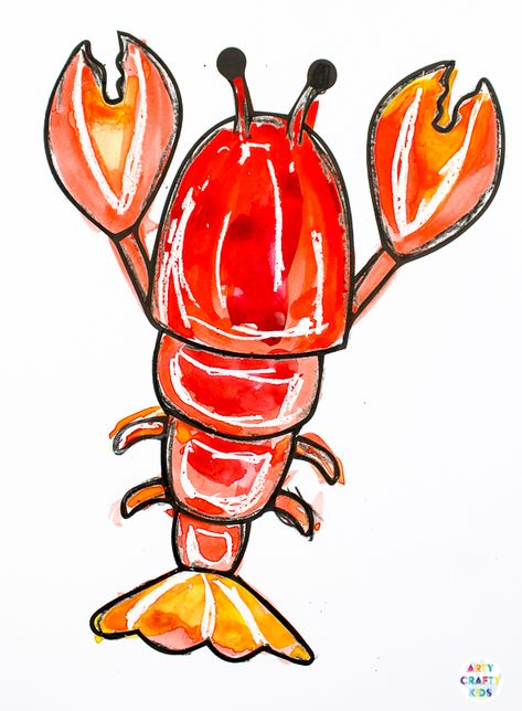 Ocean Animal Watercolor Painting for Kids - Watercolor resist lobster with crayons. A quick and easy art project that kids will love! Ocean Animal Watercolor, Watercolor Resist, Lobster Art, Animal Watercolor, Ocean Kids, Kids Watercolor, Easy Art Projects, Creative Arts And Crafts, Easy Art