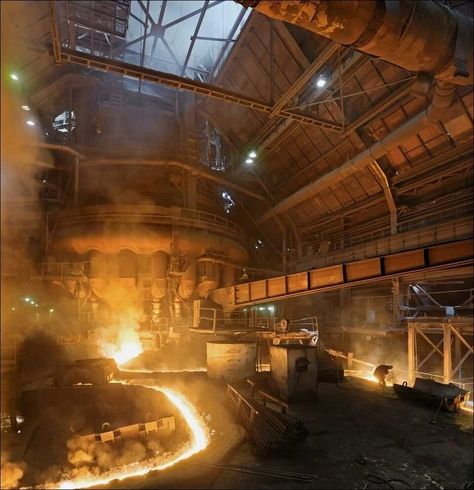 Shipyard Aesthetic, Hephaestus Aesthetic, Industrial Environment, 1920s Aesthetic, Blast Furnace, Industrial District, Mount Olympus, Steel Mill, Greek Gods And Goddesses