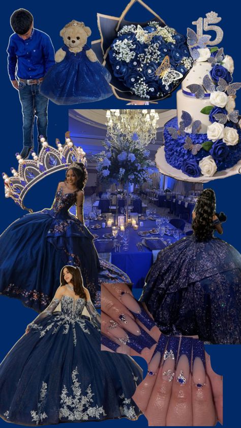 Navy Blue Themed Quinceanera, Stitch Theme Quinceanera, Navy Blue Theme Quinceanera, Navy Blue Masquerade Quince, Navy And Gold Quinceanera Dresses, Star Themed Quince, Disney Theme Quinceanera, Quinceanera Blue And Gold Theme, Brave Quinceanera Theme