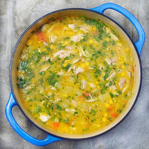 There's no cream in this delicious creamy Colombian Chicken Soup: it's thickened with potatoes and corn and has plenty of tender shredded chicken. #ColombianFood #ChickenSoup #DairyFree #Recipes Columbian Soup, Ajiaco Colombiano Recipe, Columbian Chicken, Colombian Soup, Soup Recipes Potato, Colombian Chicken, Columbian Food, Colombian Beans, Columbian Recipes