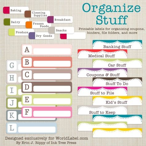 Free Printable Organization Labels Printables Organizational, File Folder Labels, Folder Labels, Organizing Labels, Labels Printables Free, Organize My Life, Studio Organization, Coupon Binder, Organization Printables