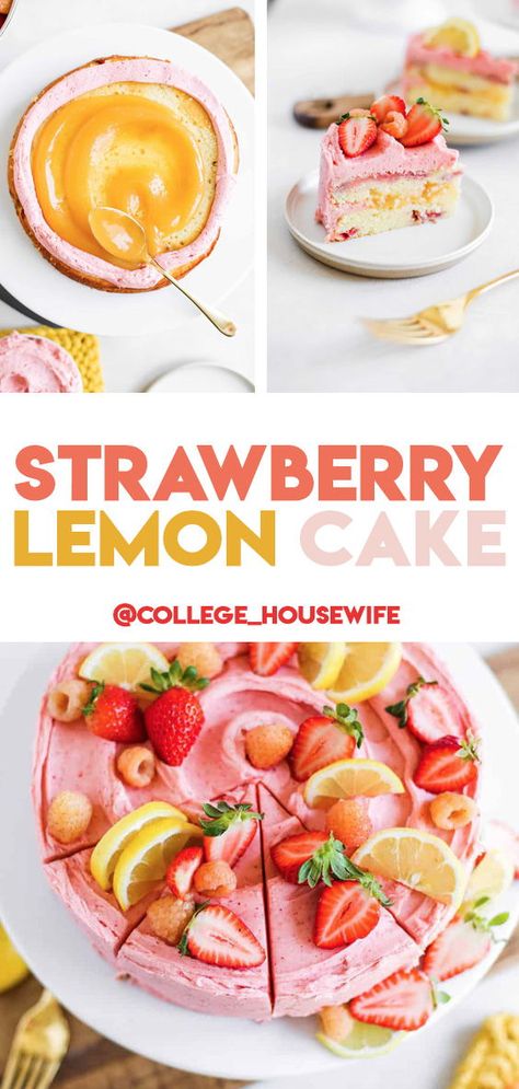 Strawberry Lemon Curd Cake, Strawberry Lemon Birthday Cake, Strawberry Orange Cake, Spring Cake Flavors, Spring Cake Recipes, Lemon Cake With Lemon Curd, Strawberry Lemon Cake, Cake With Lemon Curd, Lemon Sponge Cake