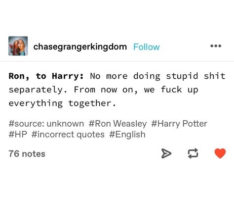 Headcanon Harry Potter, Harry Potter Texts, The Golden Trio, Ron And Harry, Funny Harry Potter Jokes, Harry Potter Puns, Harry Potter Pin, Harry Potter Comics, Harry Potter Ships