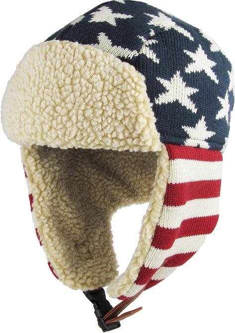 KBW-617 NAV-RED Stars and Stripes America Flag Aviator Trapper hat Trooper Ear Flaps Ushanka Eskimo Bomber Russian Warm Winter Cold (One Size, Flag Original) at Amazon Women’s Clothing store Woolen Cap, Faux Fur Material, Trapper Hat, Wool Caps, Trapper Hats, Winter Cap, Winter Cold, America Flag, Stars And Stripes