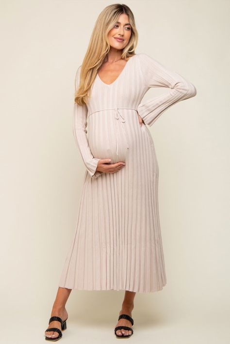 Taupe Ribbed Maternity Knit Maxi Dress– PinkBlush Fall Baby Shower Dress, Classy Maternity Outfits, Baby Shower Outfit Ideas, Maternity Sweater Dress, Short Dress White, Shower Outfits, Stylish Maternity Outfits, Baby Shower Outfit, Knit Maxi Dress