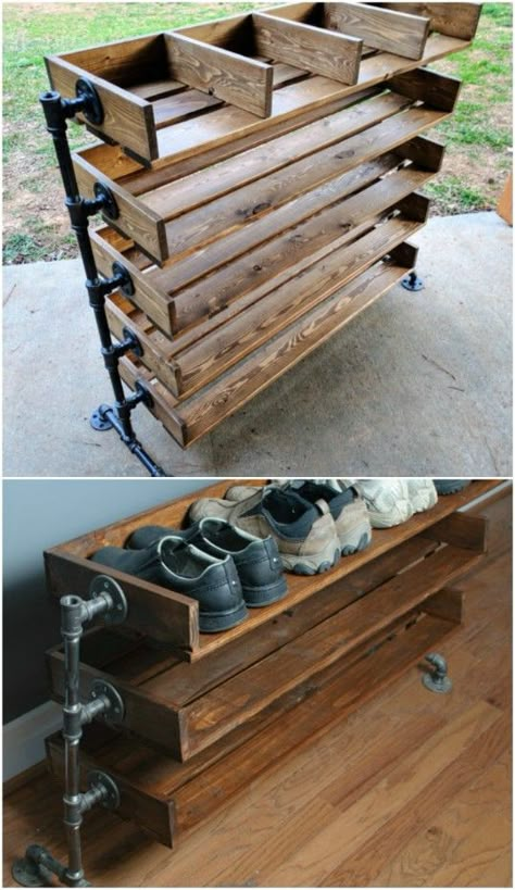 20 Outrageously Simple DIY Shoe Racks And Organizers You’ll Want To Make Today - DIY & Crafts Diy Shoe Racks, Homemade Shoe Rack, Diy Shoe Rack Ideas, Homemade Shoes, Simple Bookshelf, Diy Shoe Storage, Shoe Cubby, Wood Shoe Rack, Diy Shoe Rack