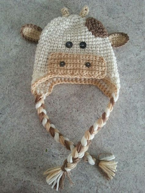 Brown cow Cow Beanie, Cow Hat Crochet, Crochet Cow Hat, Cow Hat, Crochet Cow, Crochet Patterns Free Blanket, Kids Hats, Loom Knitting, Baby Hats