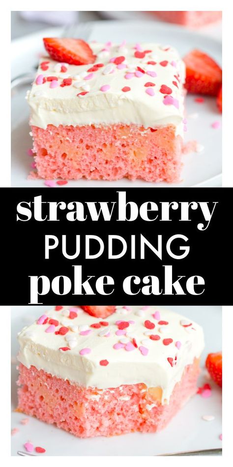 Strawberry Delight Dessert, Strawberry Cake Mix Recipes, Pudding And Cool Whip, Strawberry Poke Cakes, Pudding Poke Cake, Strawberry Cake Easy, Boxed Cake Mixes Recipes, Strawberry Pudding, Fast Desserts