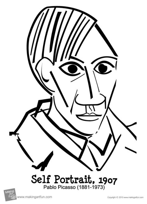 What a fun coloring page to introduce children to Mr. Picasso! #fineartfunart #freeprintable #picasso Picasso Coloring Pages, Picasso Self Portrait, Pablo Picasso Artwork, Picasso Artwork, Picasso Cubism, Picasso Portraits, Picasso Drawing, Pablo Picasso Paintings, Middle School Art Projects